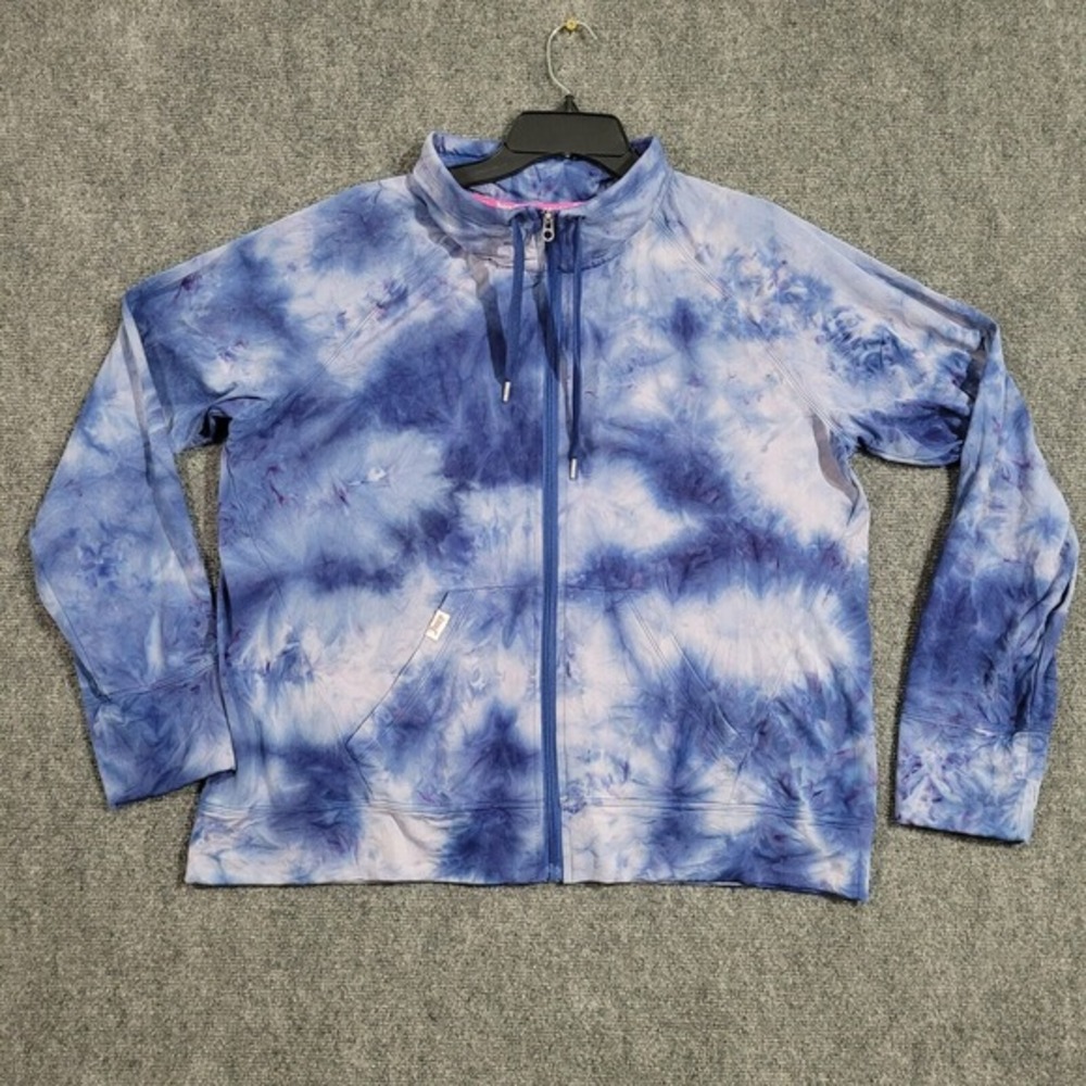 Juicy Couture Sport Womens Zip Jacket Sz XXL Blue Tie-Dye Stretch Pockets EUC